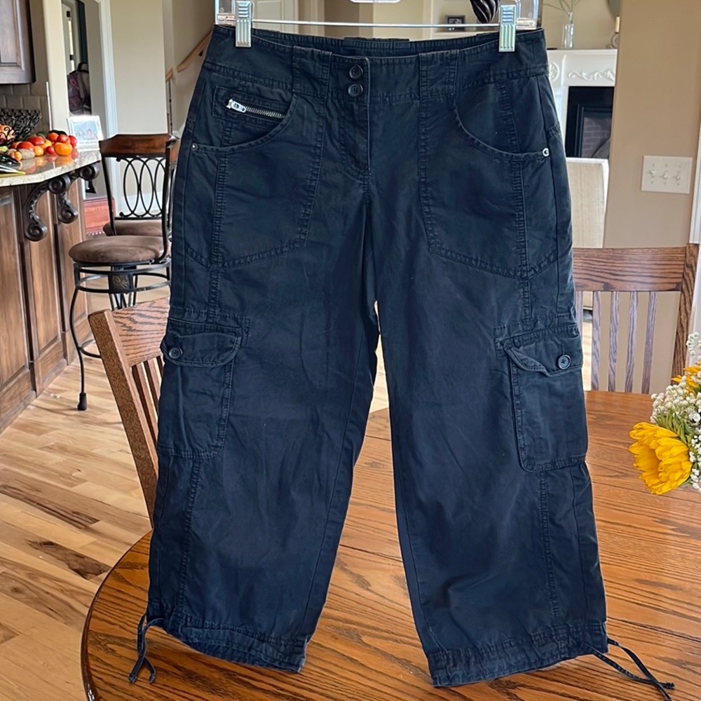 Ann Taylor LOFT Black Cargo Cropped Pants Cotton Womens 0